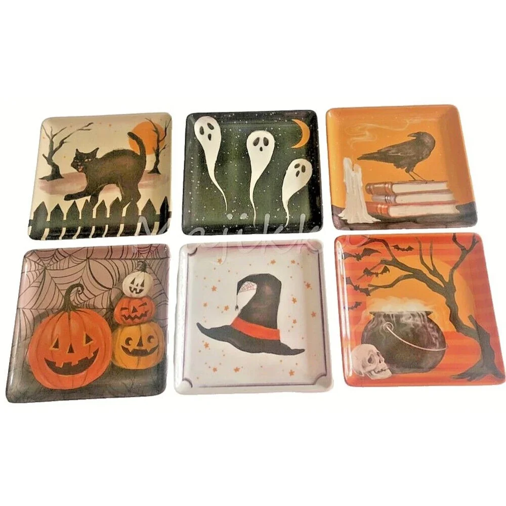 Cupcakes & Cashmere Halloween Appetizer Dessert Plates Square Melamine Set of 6